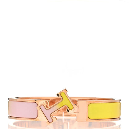 Hermes Enamel Narrow Clic Clac H Fusion Bracelet PM Rose Candeur Jaune Tennis 4 of 5