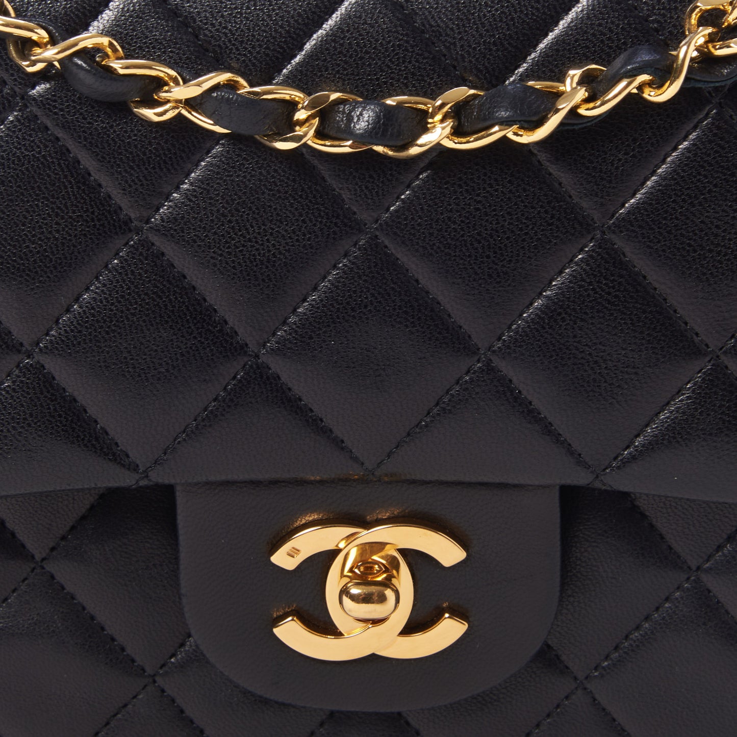 Lambskin Quilted Medium Double Flap Black