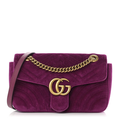Gucci Velvet Matelasse Small GG Marmont Shoulder Bag Fuchsia Violet Cyclamen 1 of 17