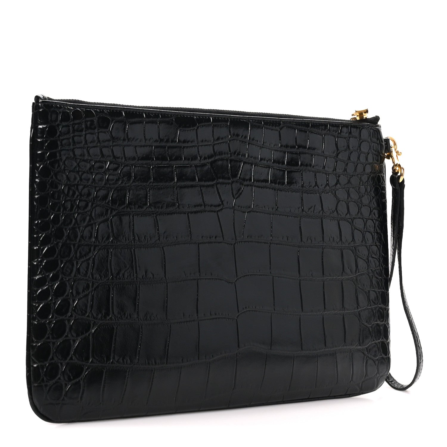 Saint Laurent Calfskin Crocodile Embossed Tablet Pouch Black 3 of 9