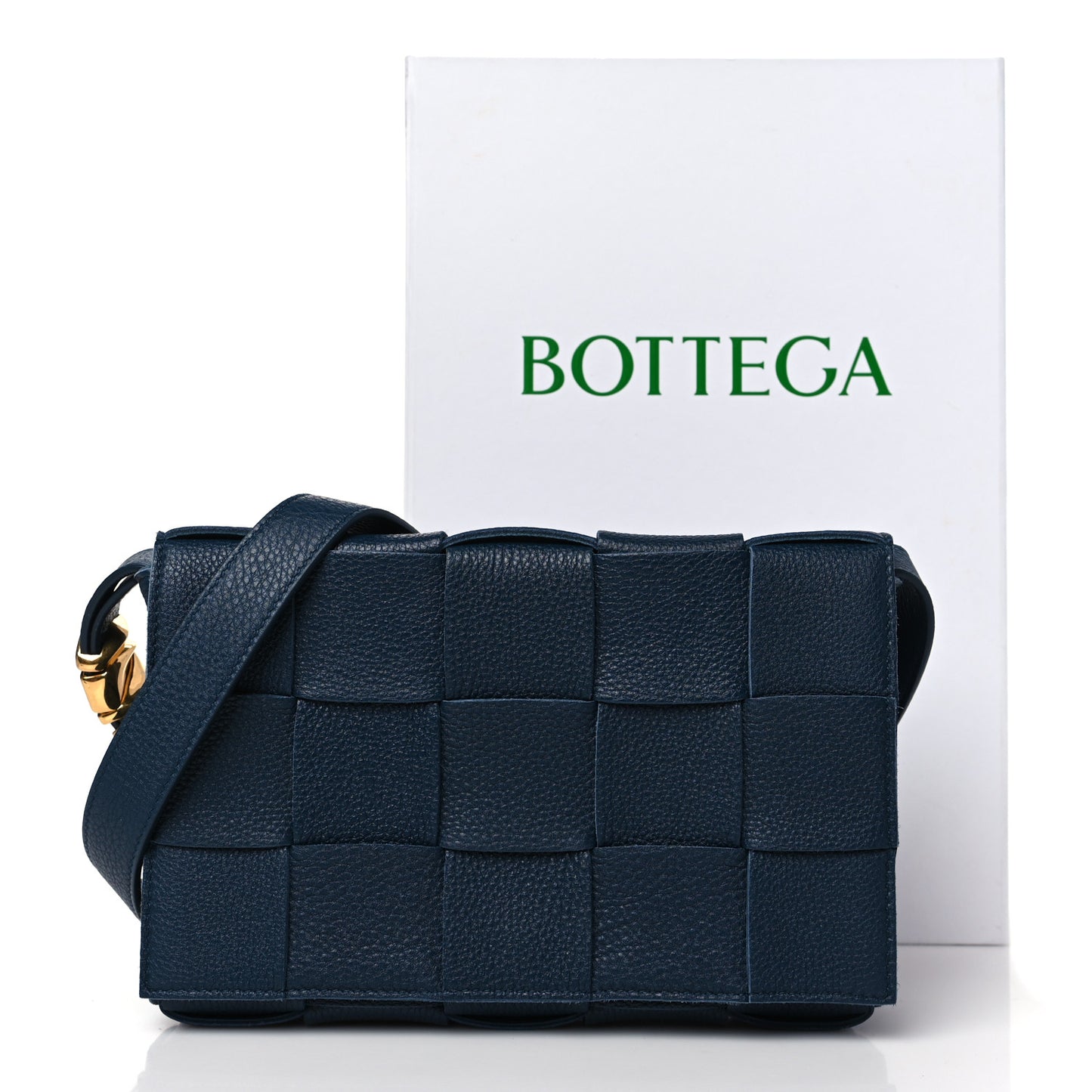 Grained Calfskin Maxi Intrecciato Cassette Crossbody Bag Deep Blue