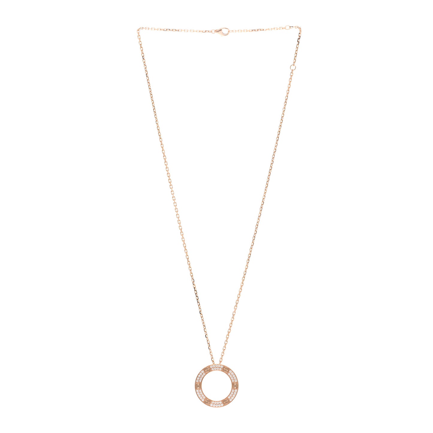 18K Pink Gold Diamond LOVE Paved Necklace