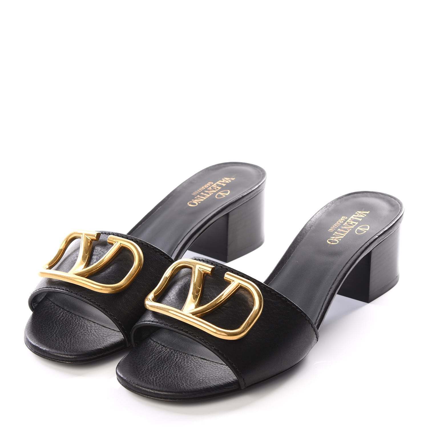 Valentino Garavani Grainy Cowhide VLogo 45mm Slide Sandals 36 Black 2 of 9