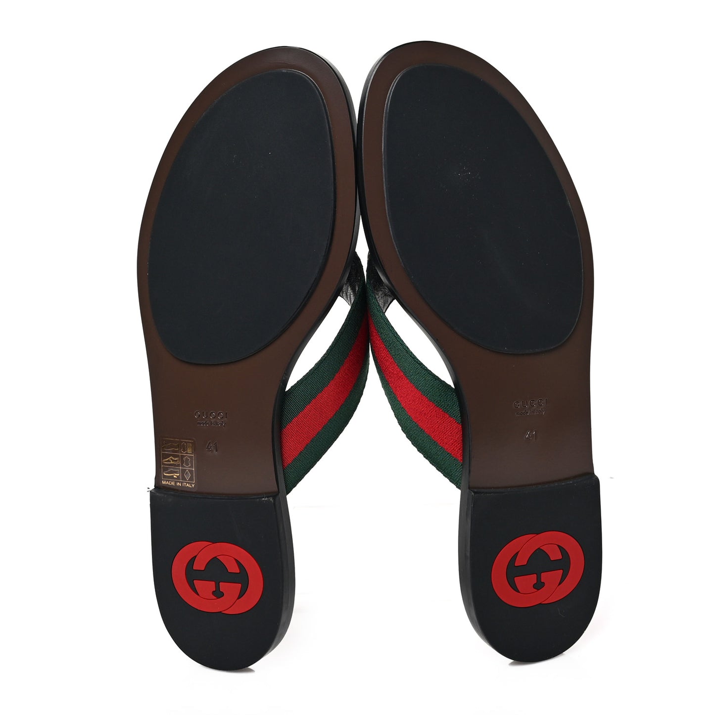 Nylon Calfskin Web GG Monogram Womens Thong Sandals 41 Green Red Cocoa
