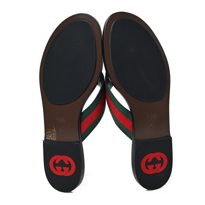Gucci Nylon Calfskin Web GG Monogram Womens Thong Sandals 41 Green Red Cocoa 5 of 8