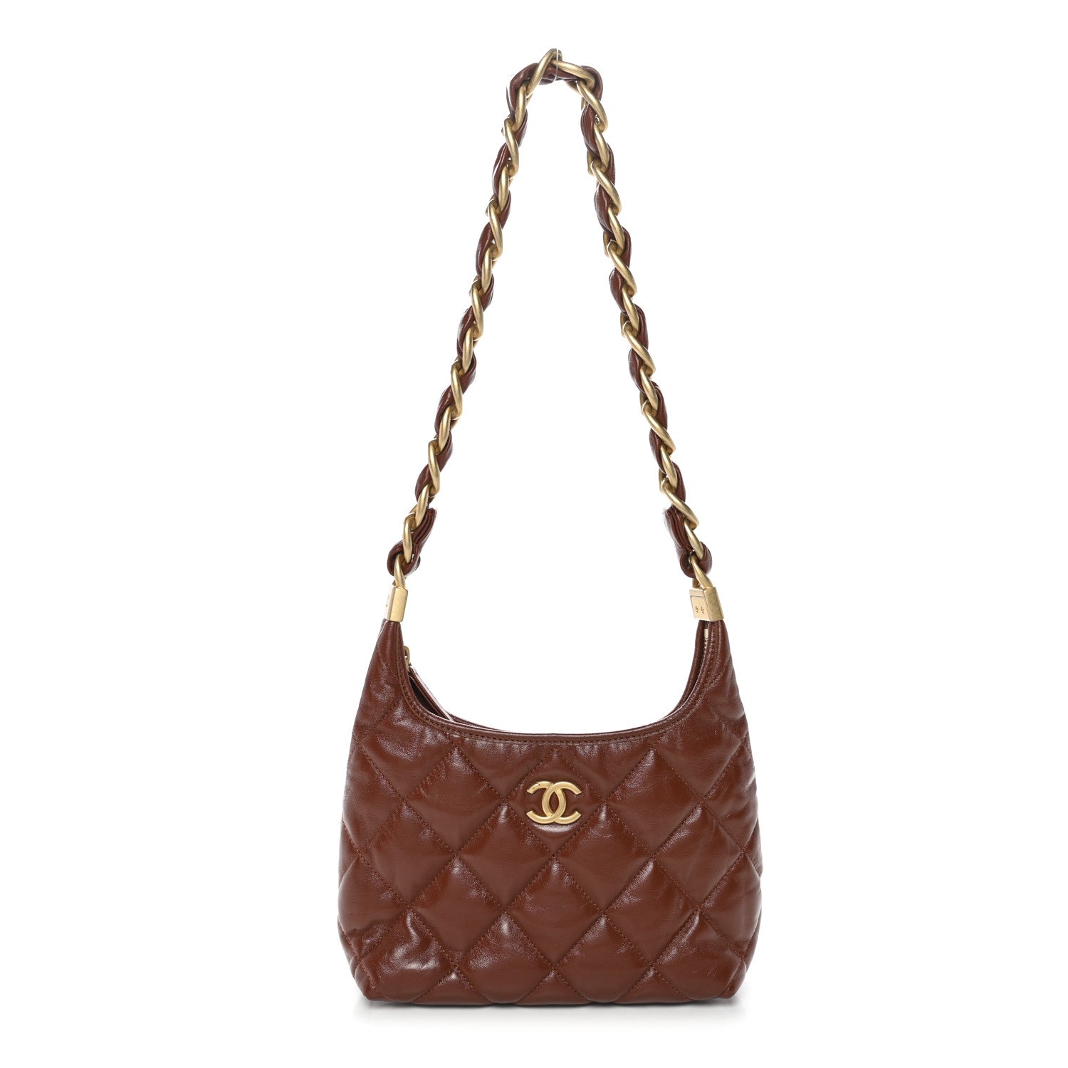 Chanel Shiny Crumpled Lambskin Quilted Small CC Funky Town Hobo Brown 1 of 10