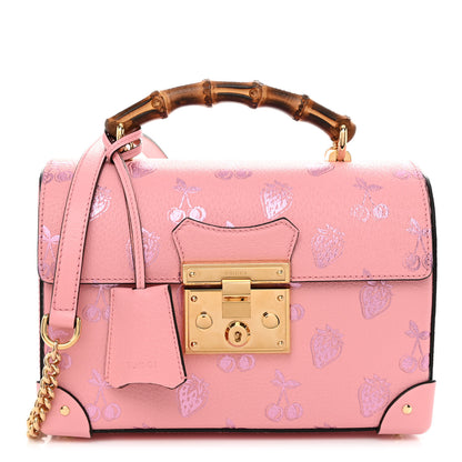 Gucci Textured Dollar Calfskin Berry Print Small Padlock Bamboo Shoulder Bag Pink Purple 1 of 11