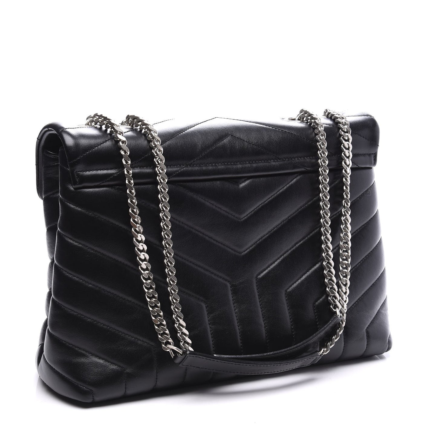 Calfskin Y Quilted Monogram Medium Loulou Chain Satchel Black