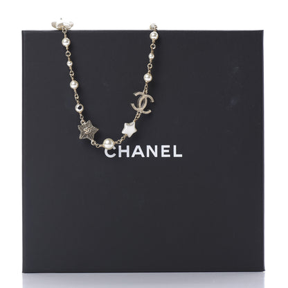 Chanel Metal Resin Pearl Star CC Necklace Gold 6 of 6