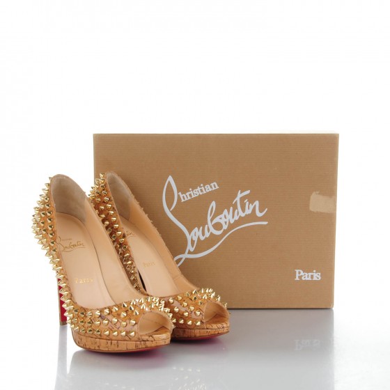 Christian Louboutin Shiny Cork Yolanda Spikes 120 Pumps 38 Natural 7 of 7