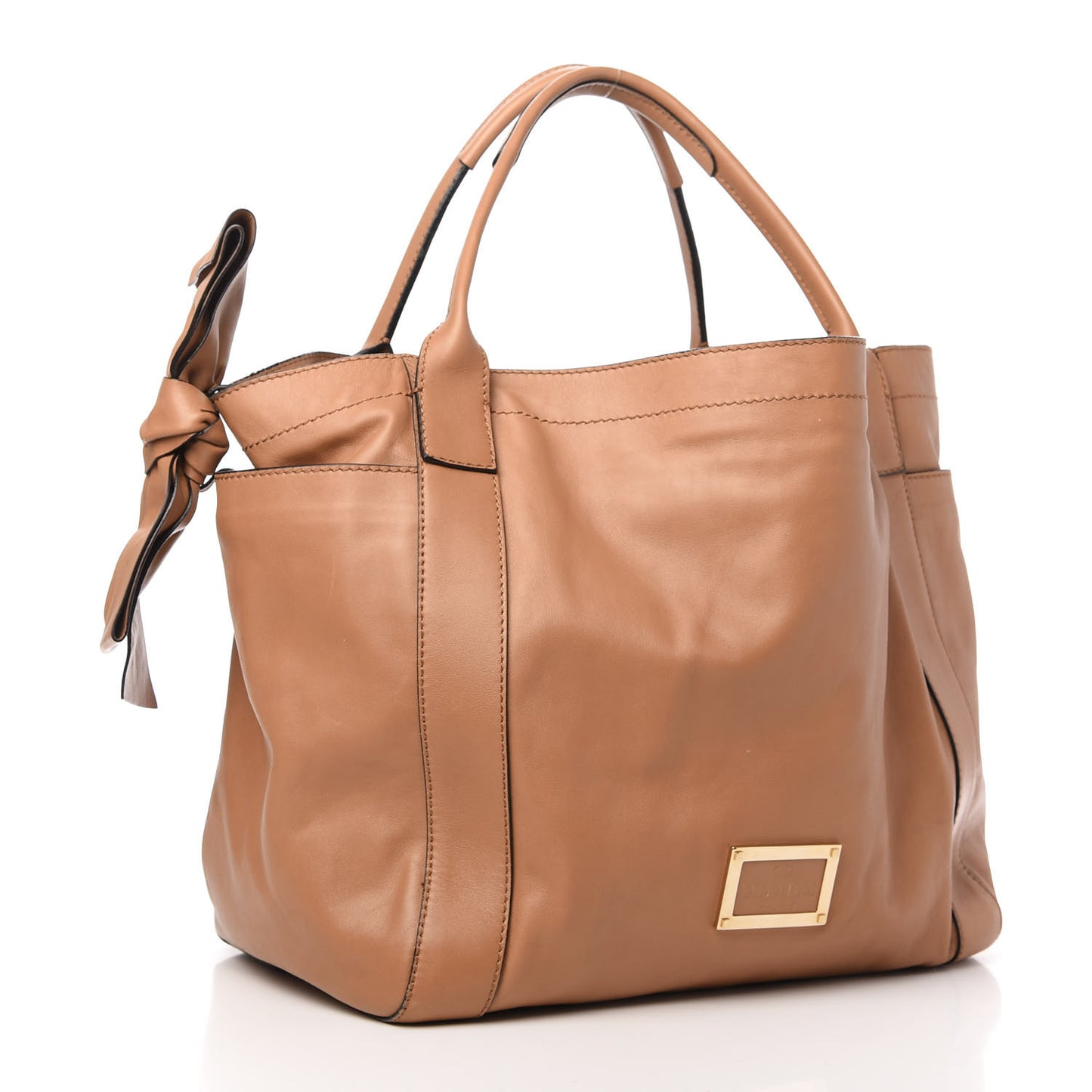 Nappa Double Pocket Bow Tote Camel