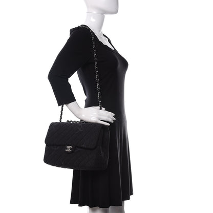 Chanel Denim Quilted CC Print Jumbo Single Flap Black 2 of 11