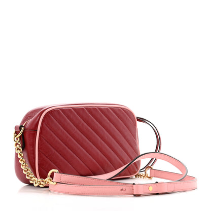 Gucci Azalea Calfskin Enamel Matelasse Diagonal Small Torchon GG Marmont Chain Shoulder Bag New Cherry Red Wild Rose 2 of 12