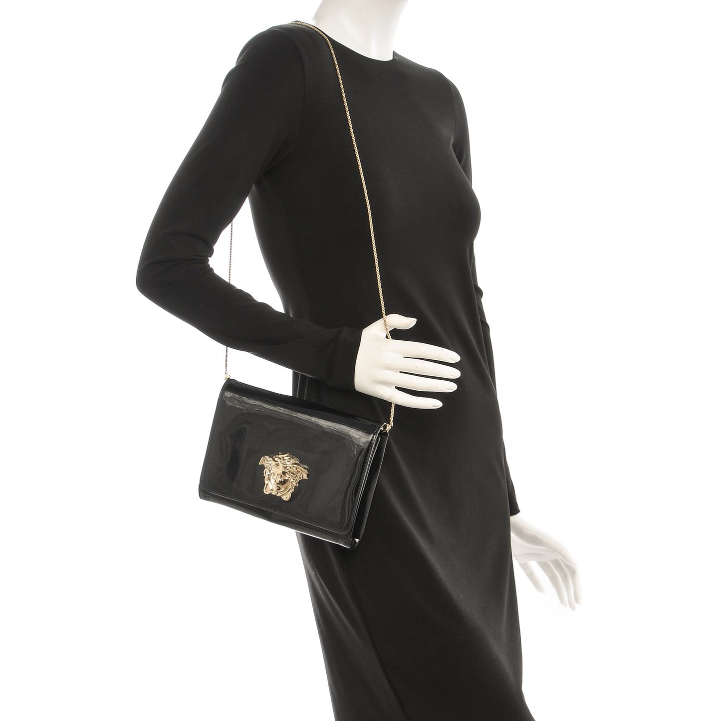 Patent Palazzo Medusa Chain Evening Bag Black
