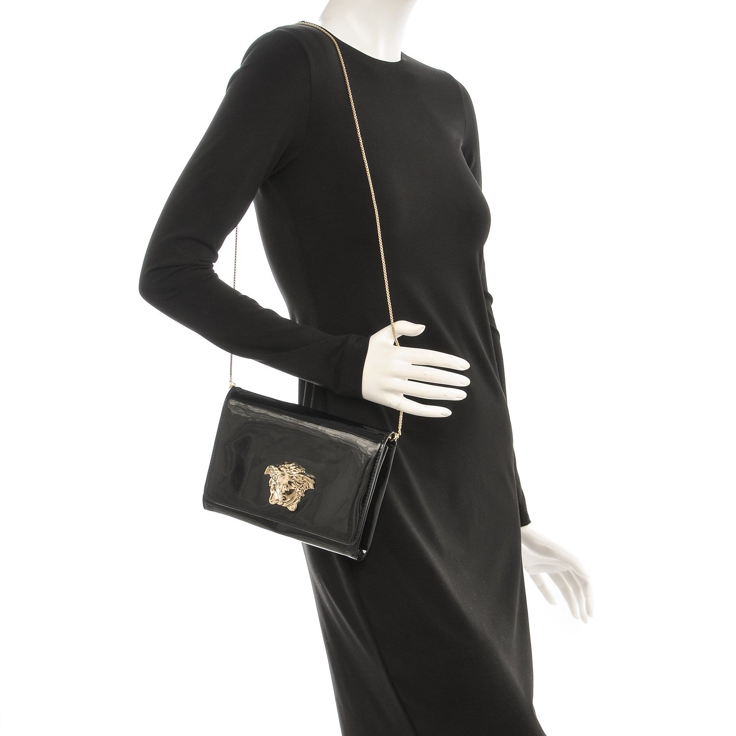 Versace Patent Palazzo Medusa Chain Evening Bag Black 2 of 6
