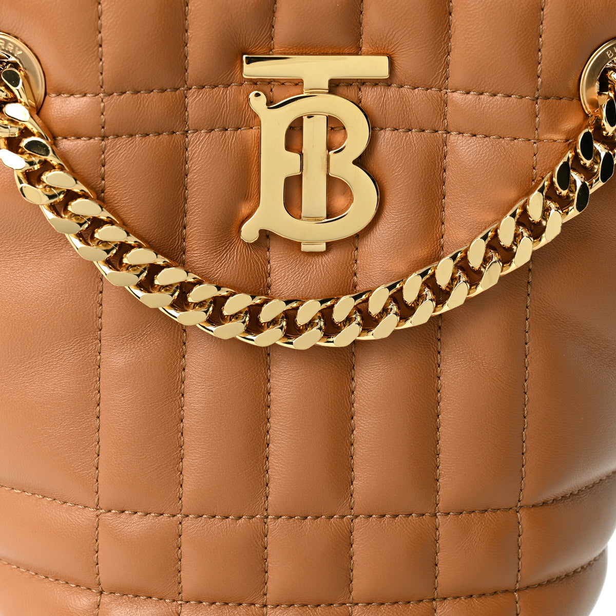 Burberry Lambskin Quilted Mini Lola Bucket Bag Maple Brown 7 of 10