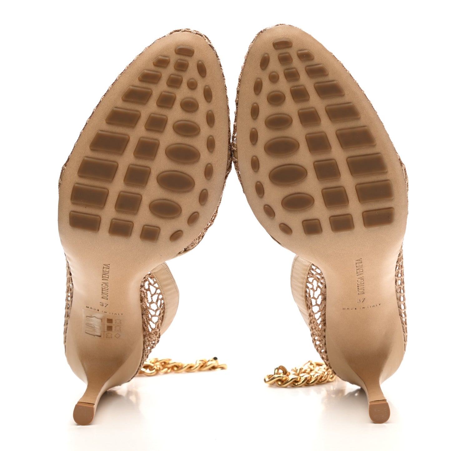 Mesh Nappa Chunky Chain Sandals 37 Beige Pony