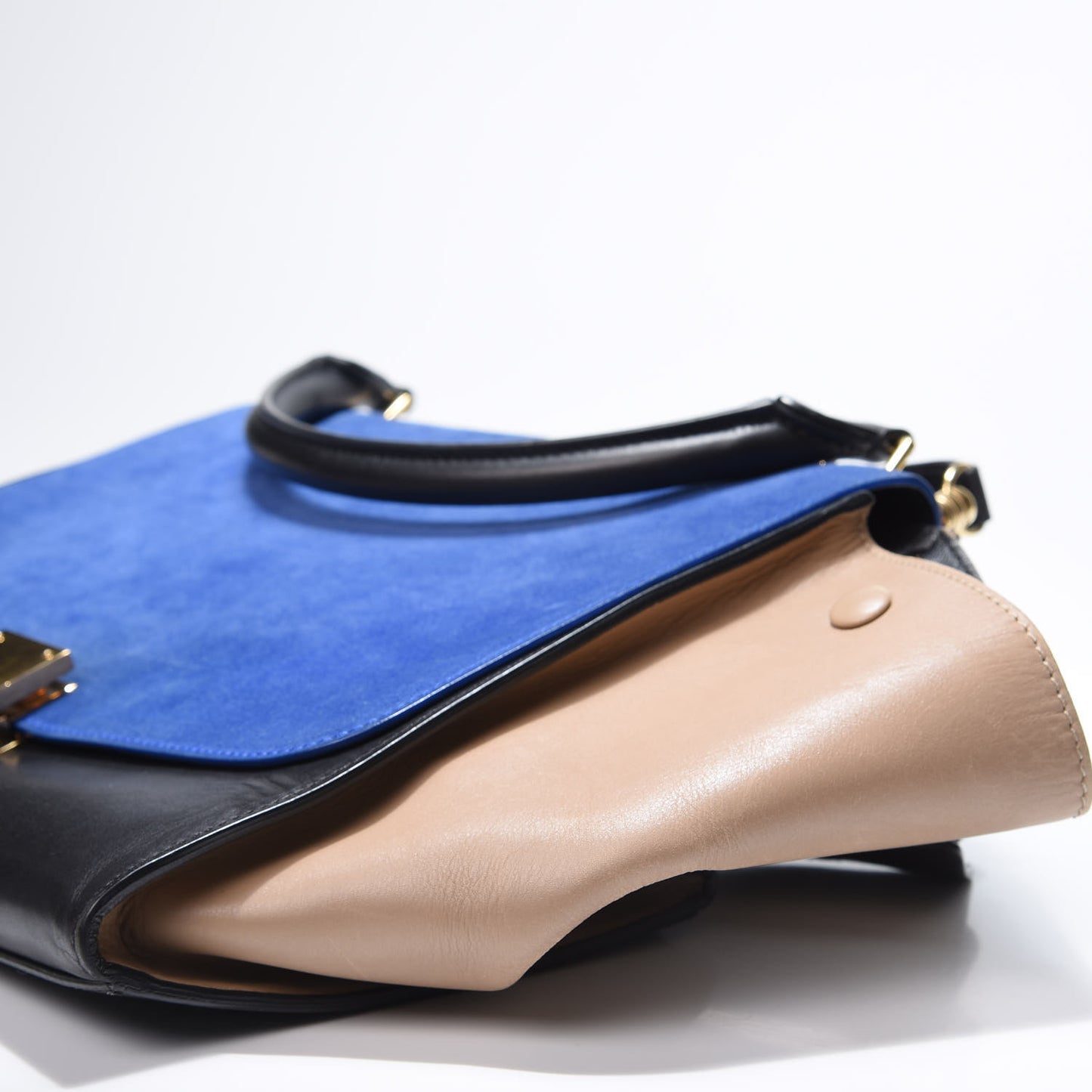 Smooth Calfskin Suede Medium Tri-Color Trapeze Royal Blue