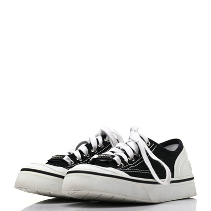 Chanel Canvas Lace Up Cap Toe Sneakers 36.5 Black 3 of 12