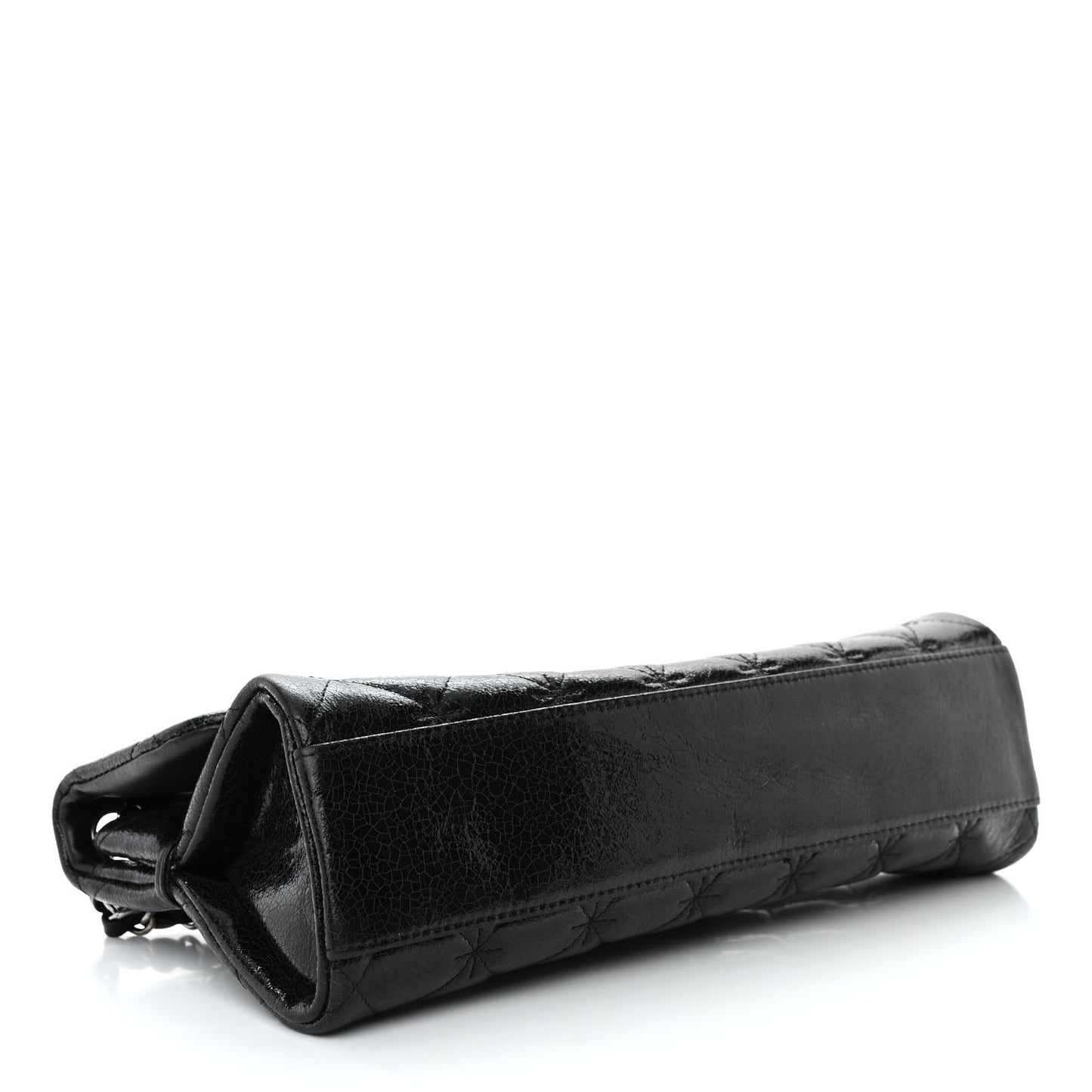 Glazed Crackled Calfskin Mademoiselle Flap Black