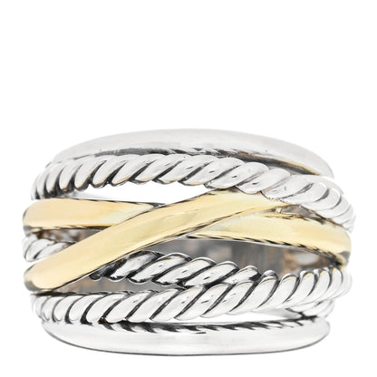 David Yurman Sterling Silver 14K Yellow Gold Wide Crossover Ring 57 8 1 of 4