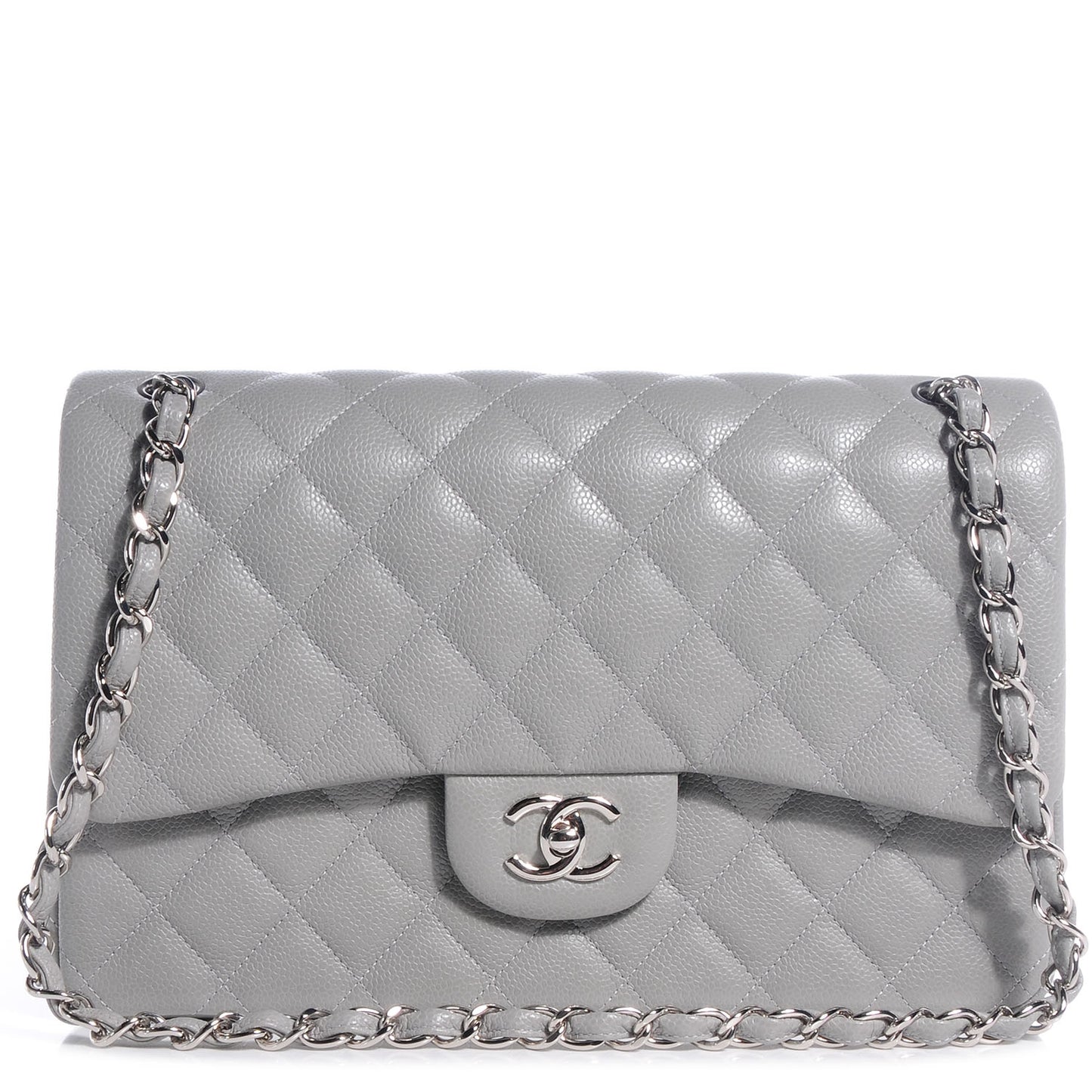 Caviar Jumbo Double Flap Grey
