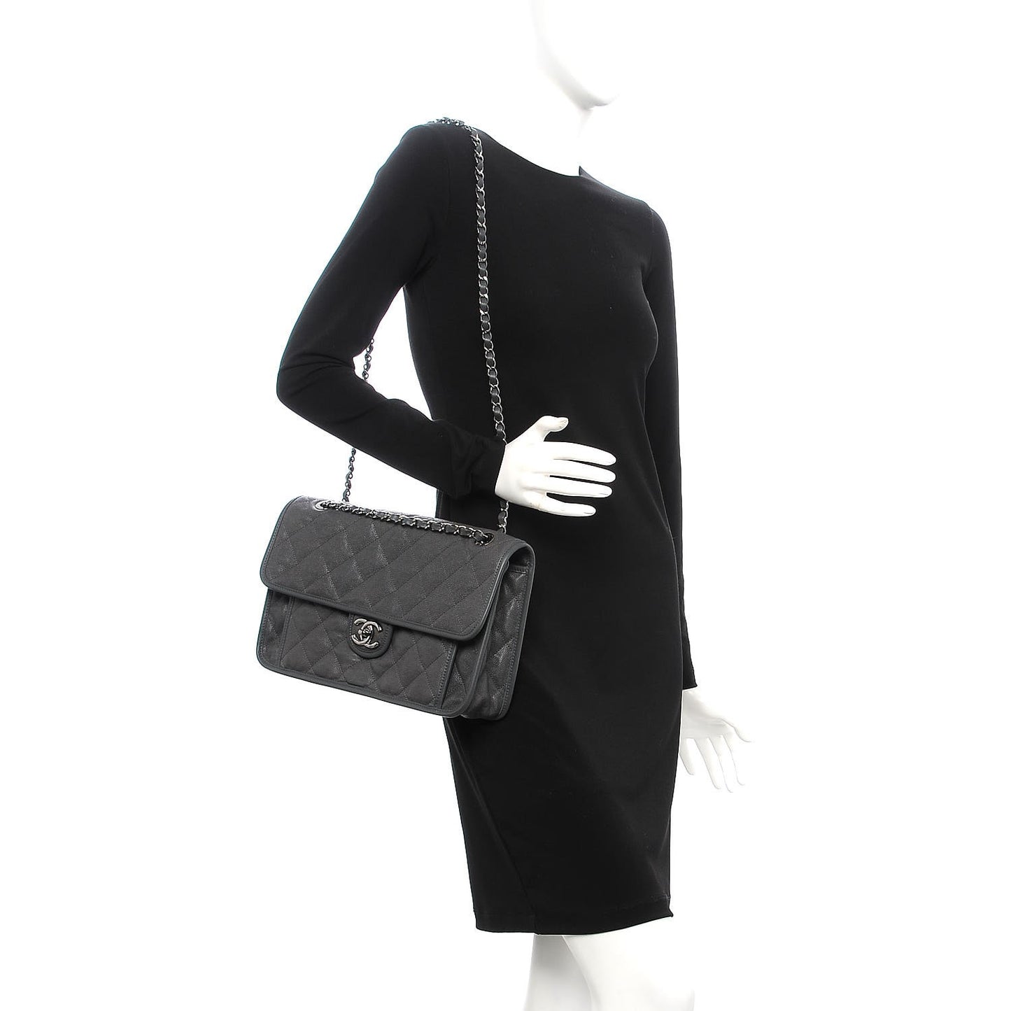 Caviar Quilted Large French Riviera Flap Dark Grey