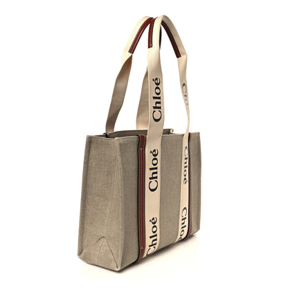 Chloe Linen Calfskin Medium Woody Ribbon Tote White Brown 3 of 11
