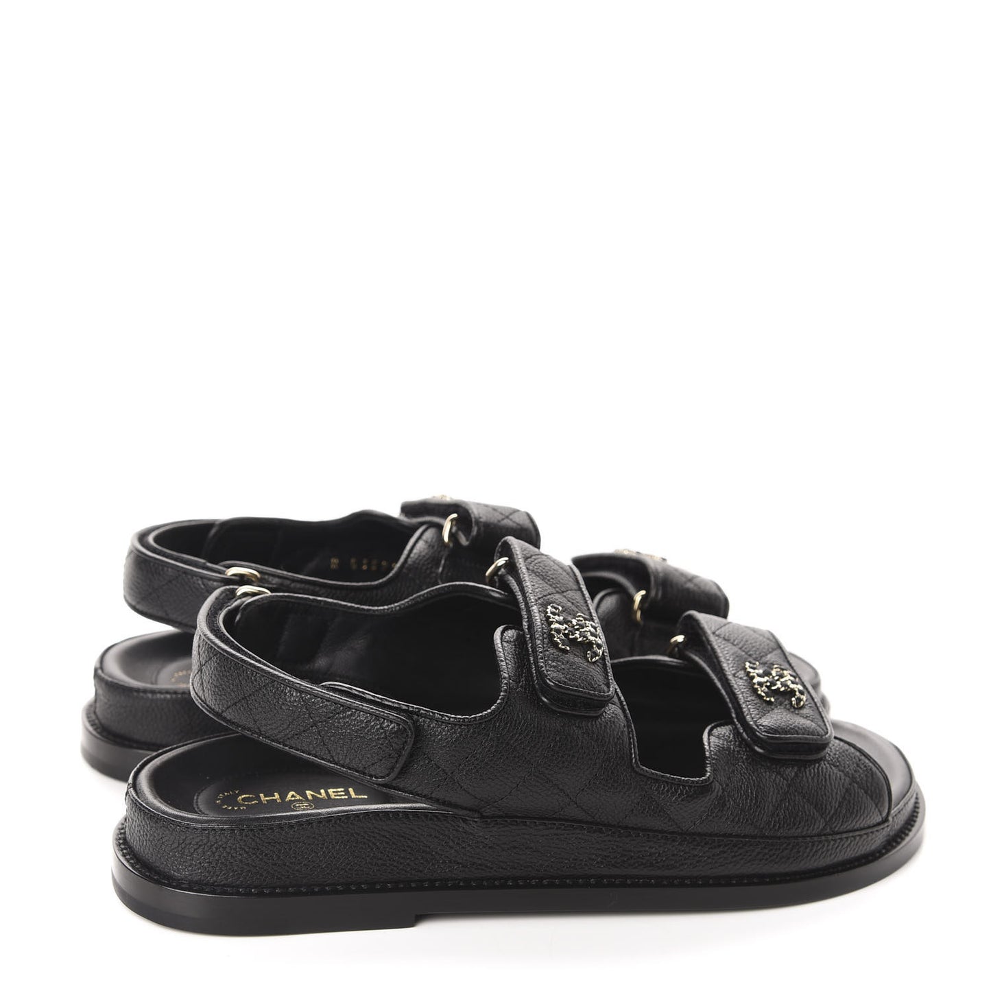 Grained Calfskin Velcro Dad Sandals 39 Black