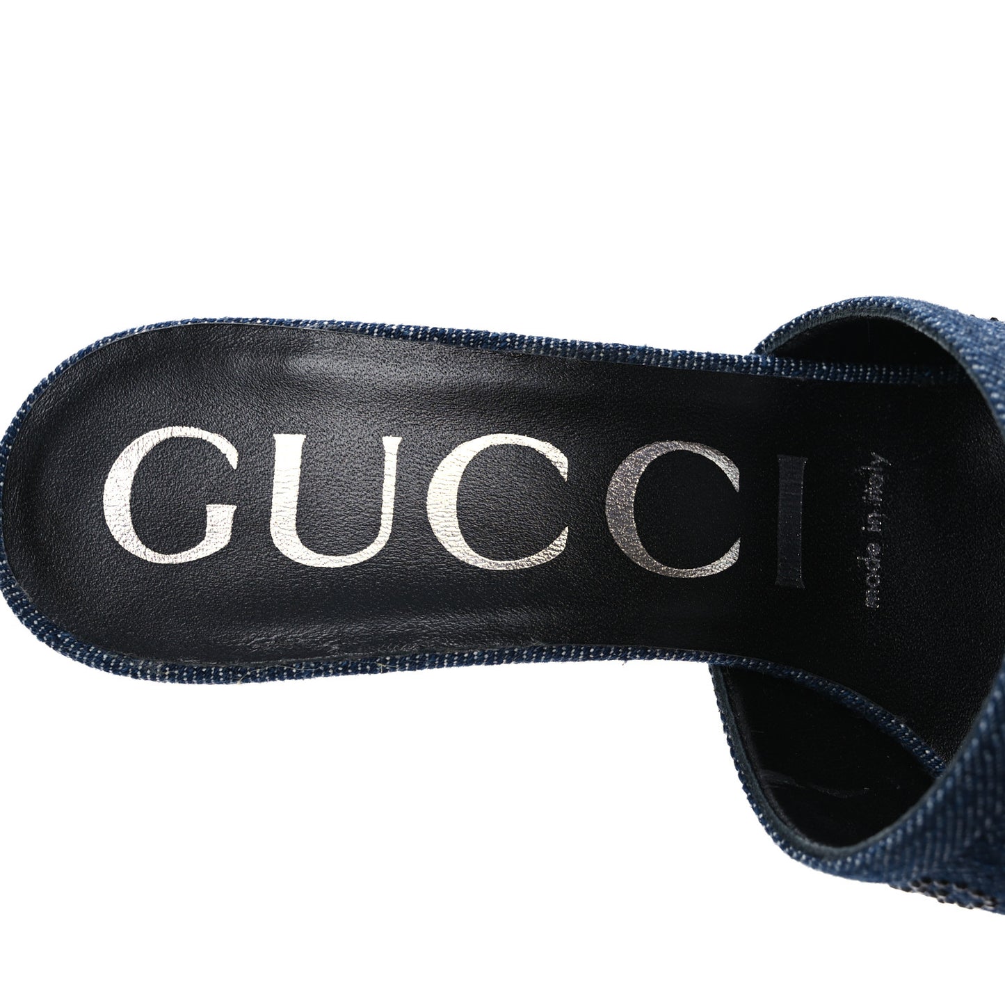 Denim Crystal GG Monogram Mules 37.5 Blue