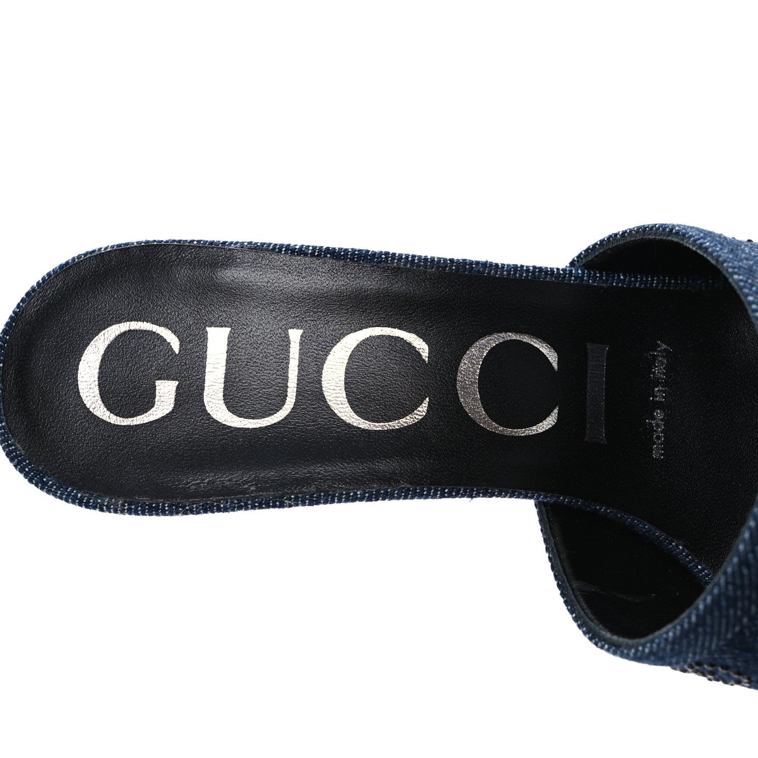 Gucci Denim Crystal GG Monogram Mules 37.5 Blue 9 of 11