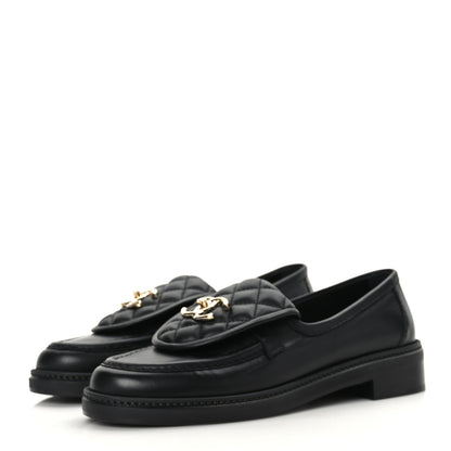 Chanel Lambskin Quilted CC Turnlock Loafers 38 Black 3 of 8