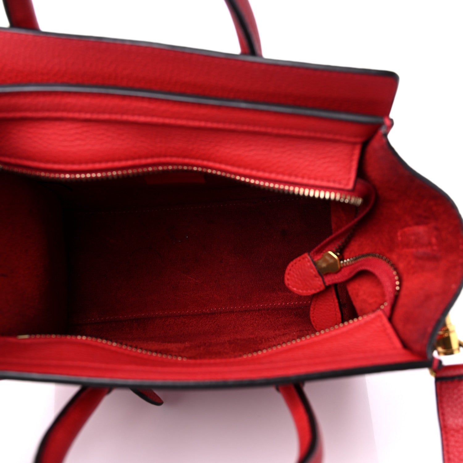 Celine Drummed Calfskin Nano Luggage Red 5 of 13