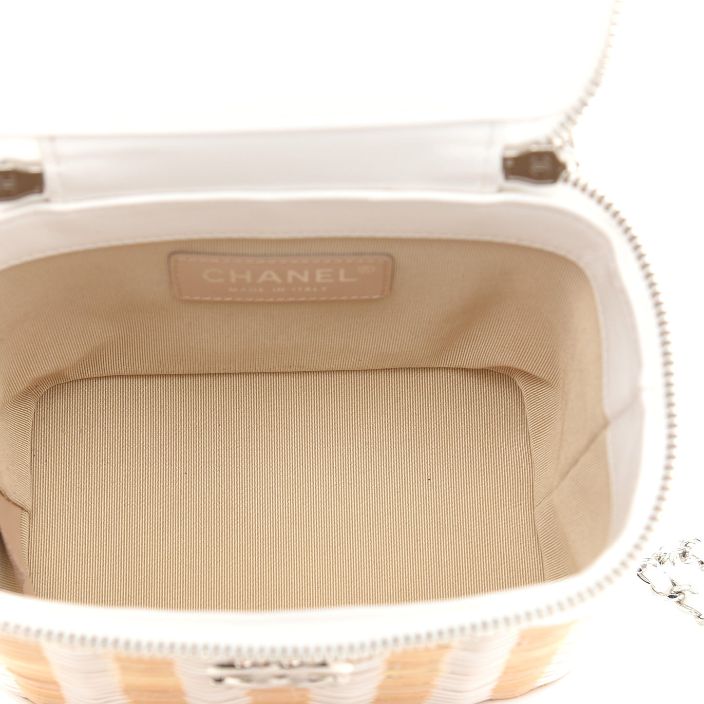 Calfskin Raffia Small Vanity Case Bag White Beige