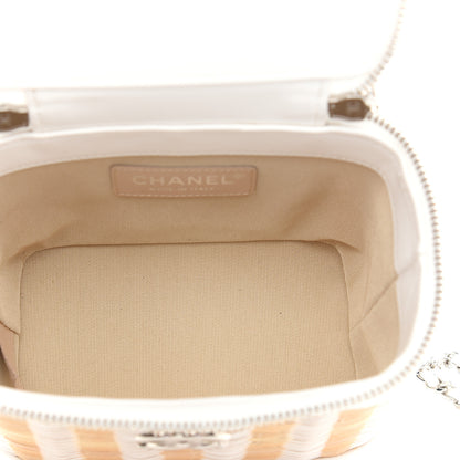Chanel Calfskin Raffia Small Vanity Case Bag White Beige 5 of 9