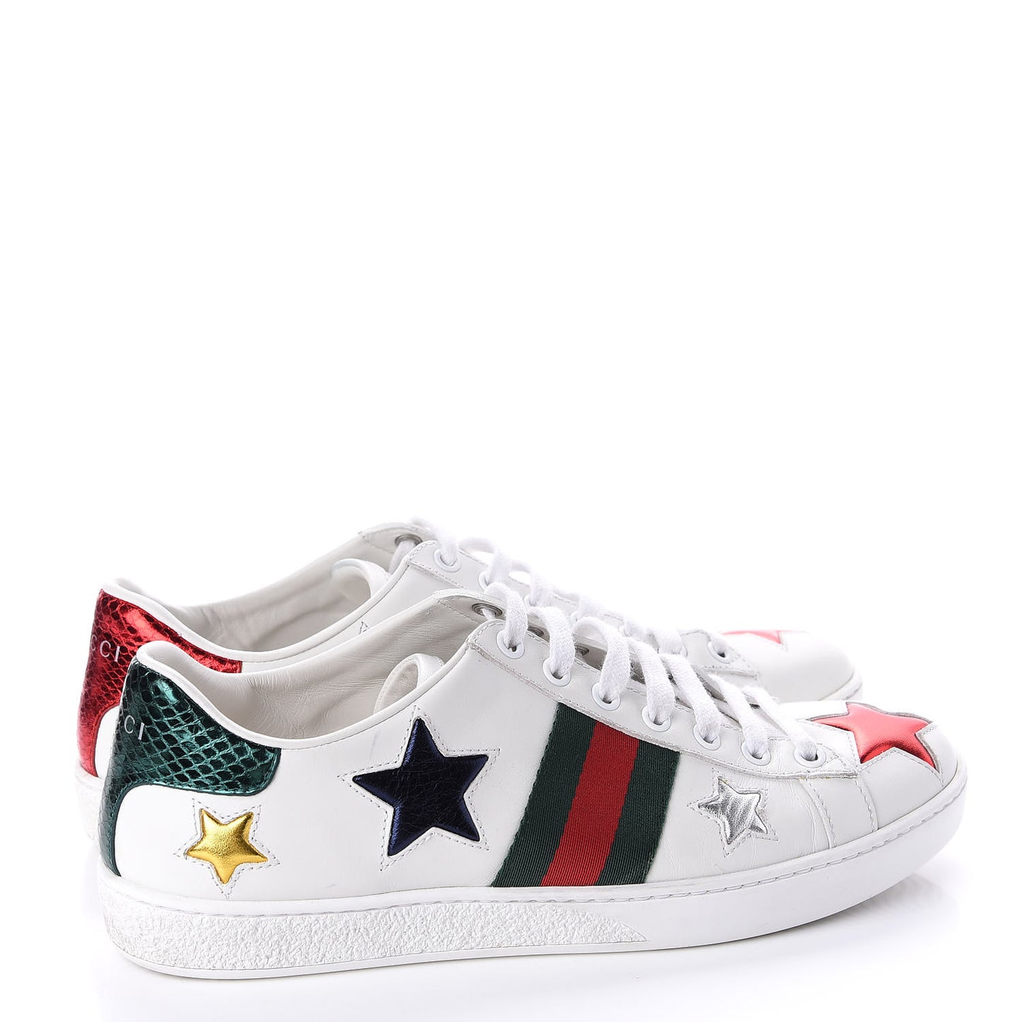 Calfskin Ayers Web Star Embroidered Womens Ace Sneakers 37.5 White Multi