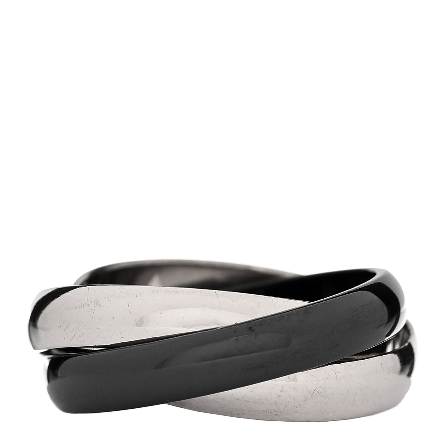 18K White Gold Black Ceramic Trinity Ring 51 5.75
