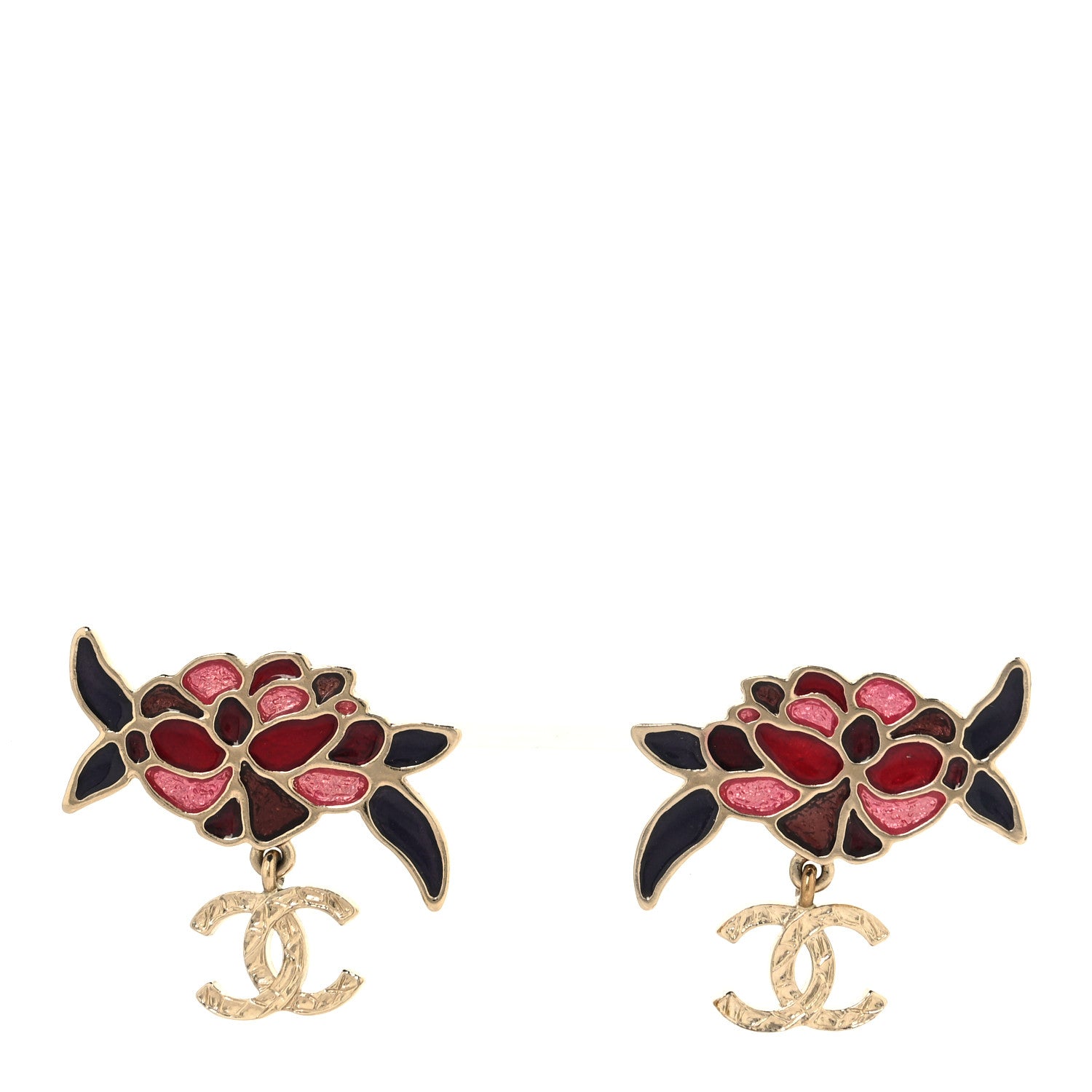 Chanel Metal Enamel CC Camellia Earrings Pink Gold Multicolor 1 of 4