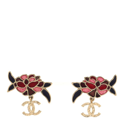 Chanel Metal Enamel CC Camellia Earrings Pink Gold Multicolor 1 of 4