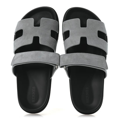 Hermes Suede Goatskin Womens Chypre Sandals 38 Bleu Mineral 2 of 10