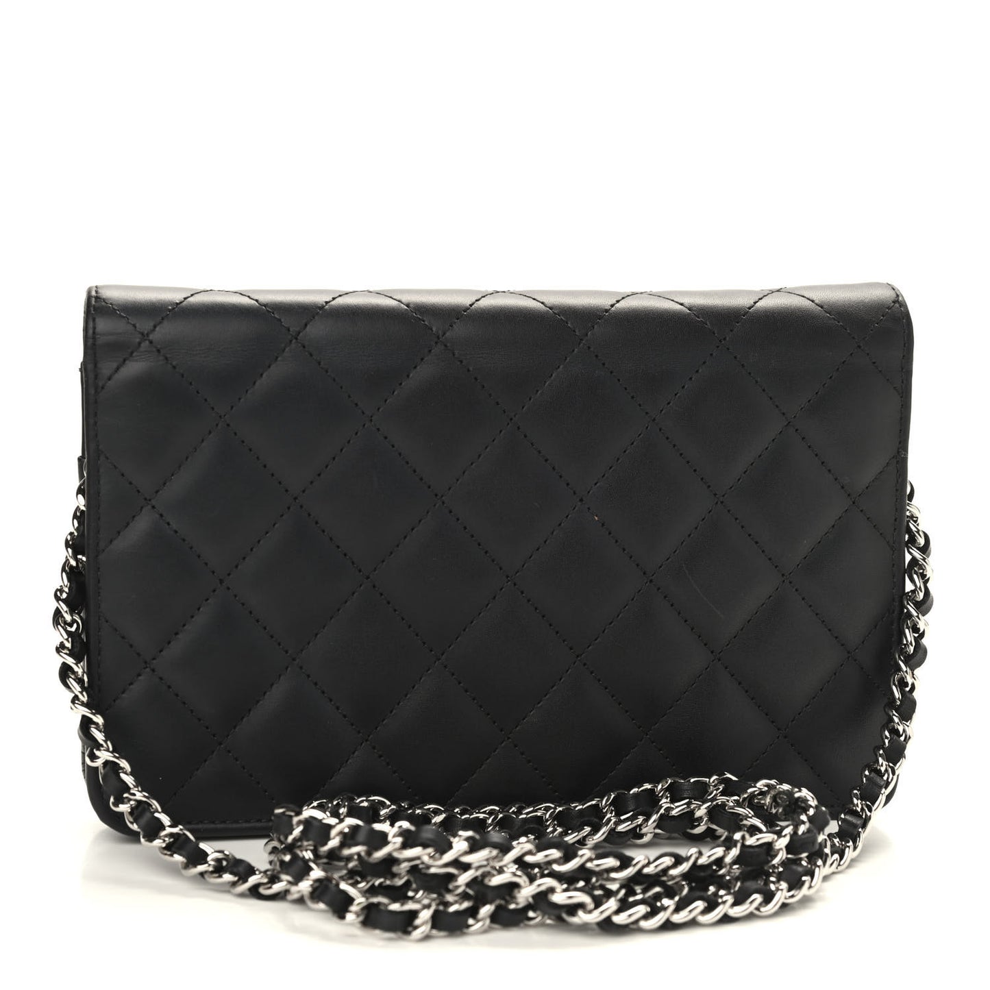 Calfskin Quilted Cambon Wallet On Chain WOC Black