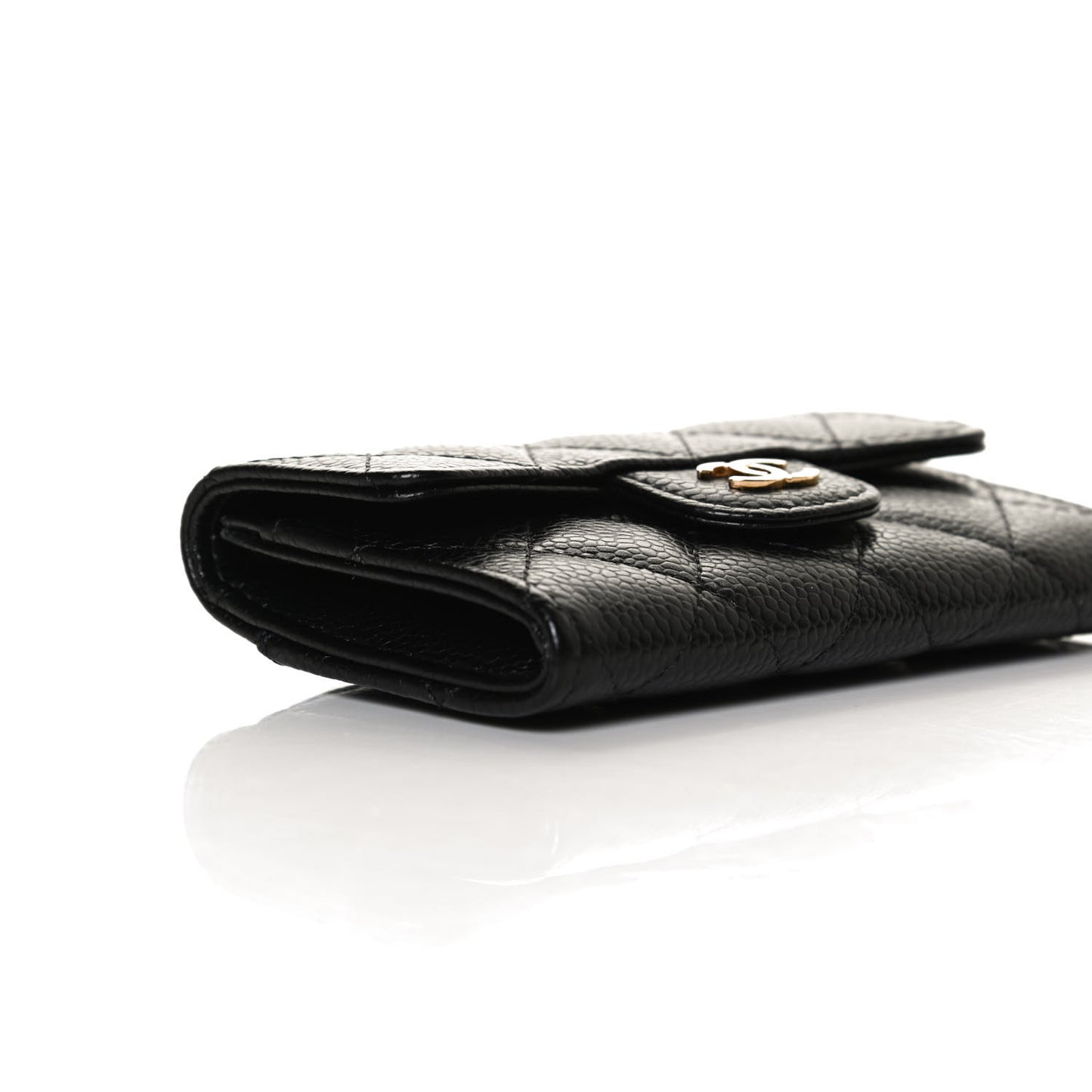 Caviar Quilted Flap Card Holder Wallet Black