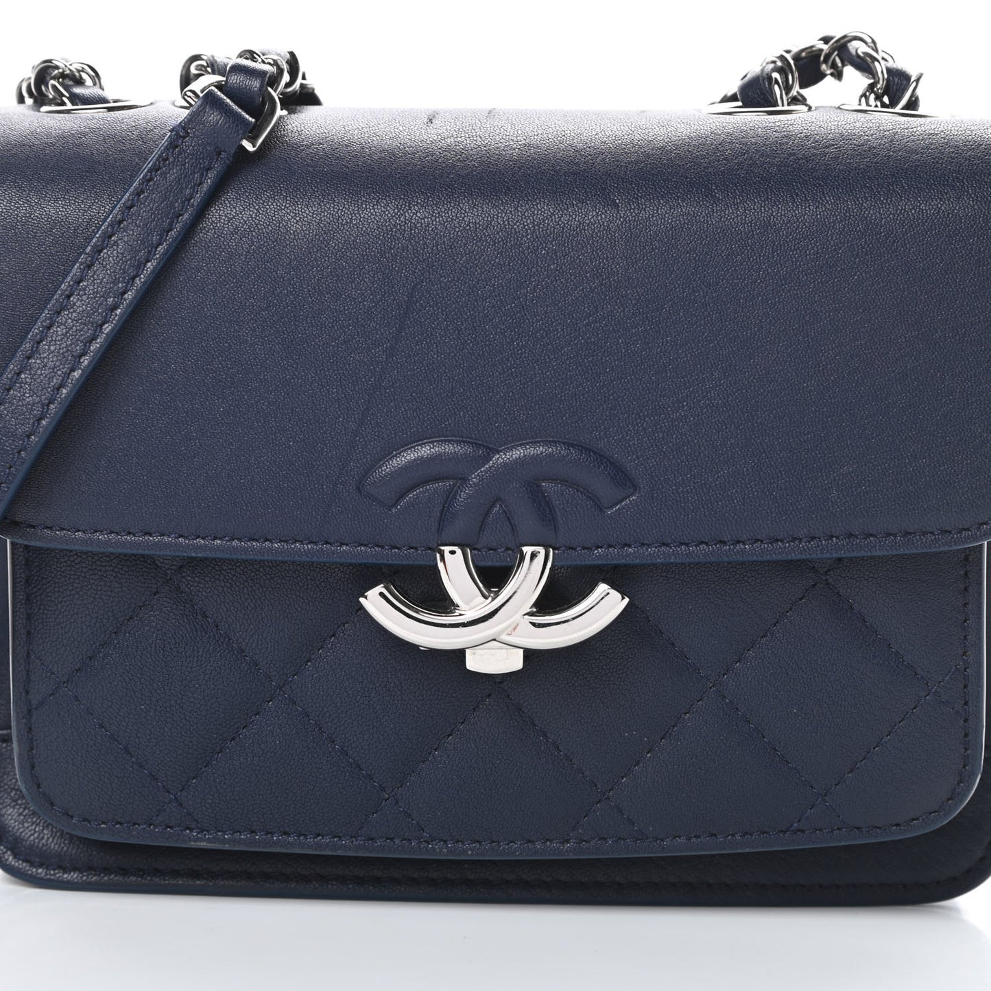 Goatskin Quilted Small CC Box Flap Navy