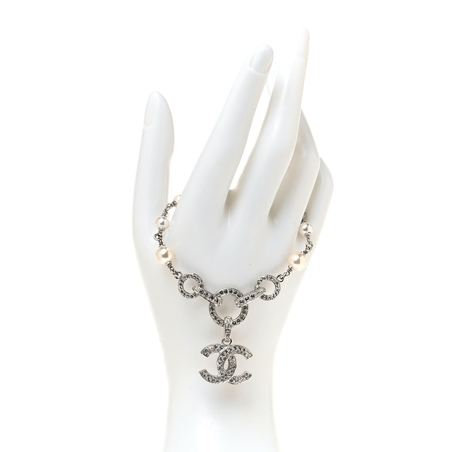 Crystal Pearl CC Bracelet Silver