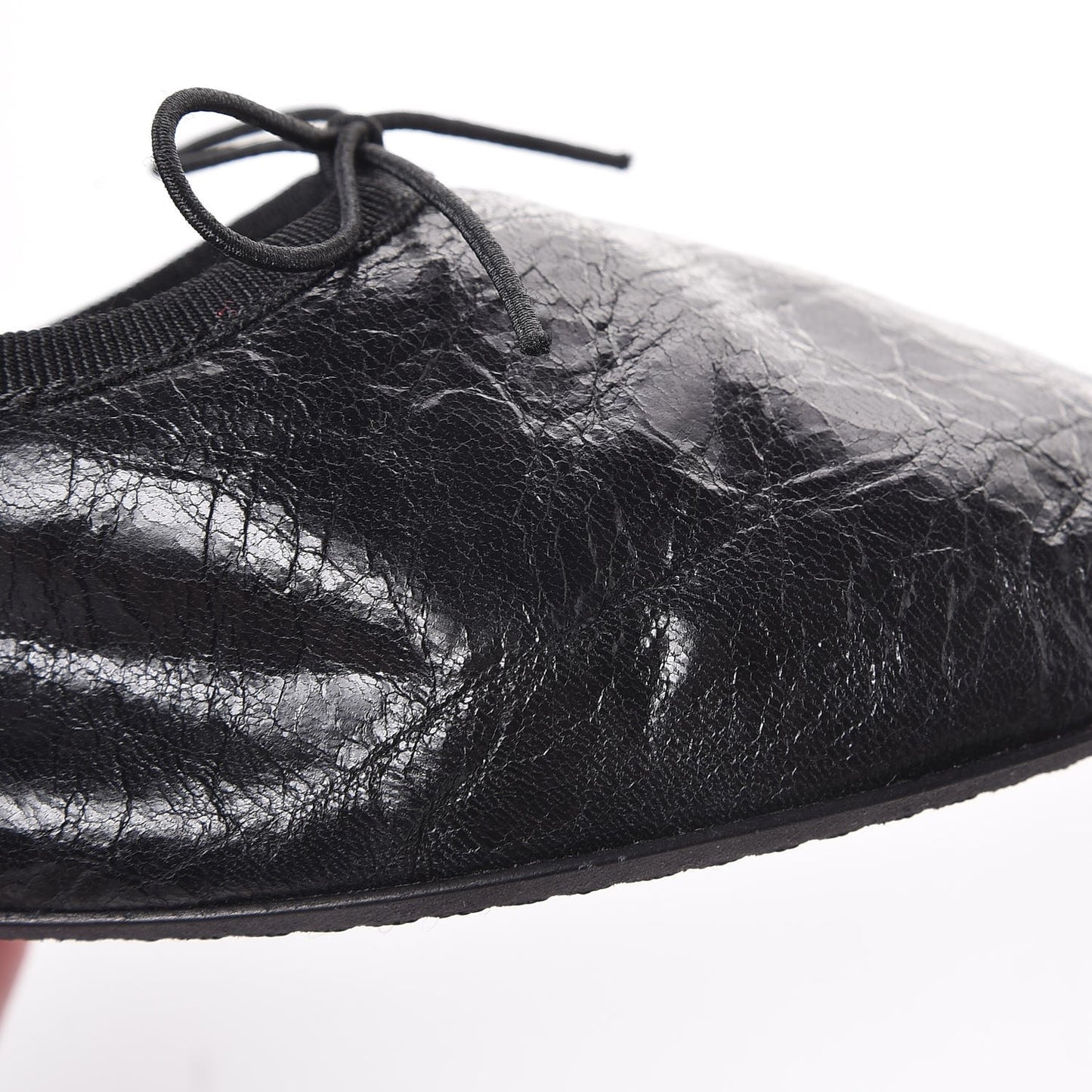 Crackled Calfskin Rockstud Chain Ankle Ballerina Flats 39 Black
