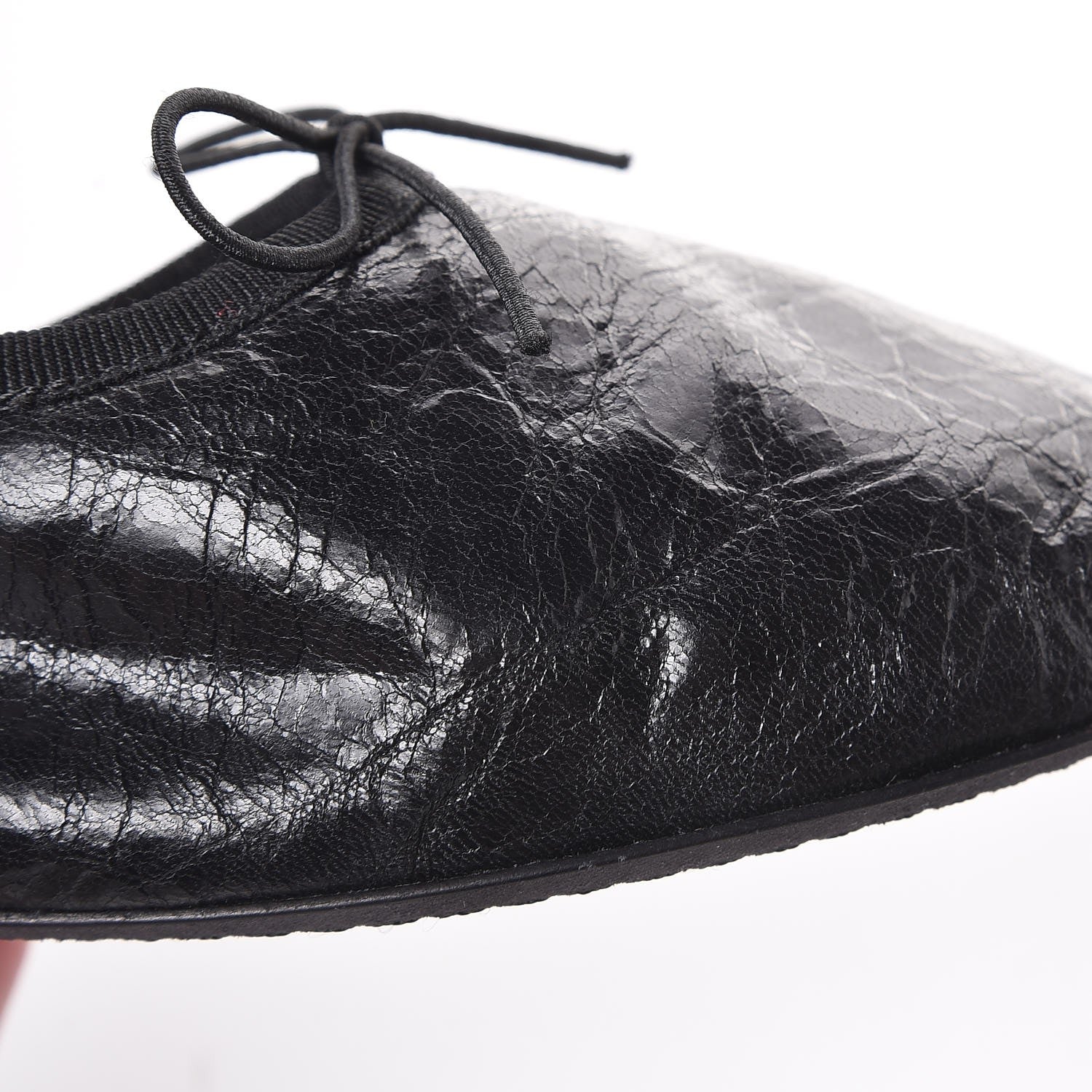 Valentino Garavani Crackled Calfskin Rockstud Chain Ankle Ballerina Flats 39 Black 11 of 14