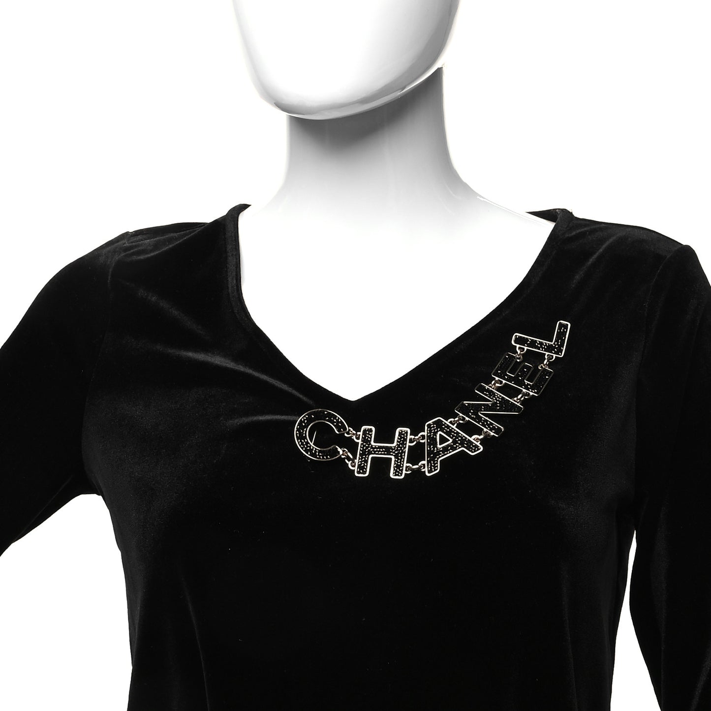 Crystal Cha-Nel Logo Brooch Black Gold