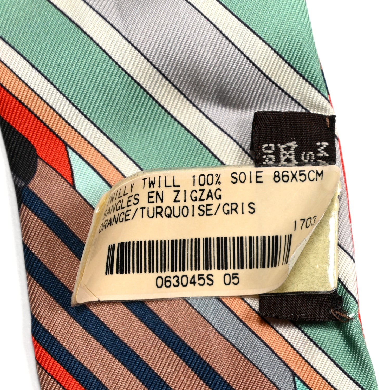 Hermes Silk Sangles En Zigzag Twilly Orange Turquoise Gris 4 of 4