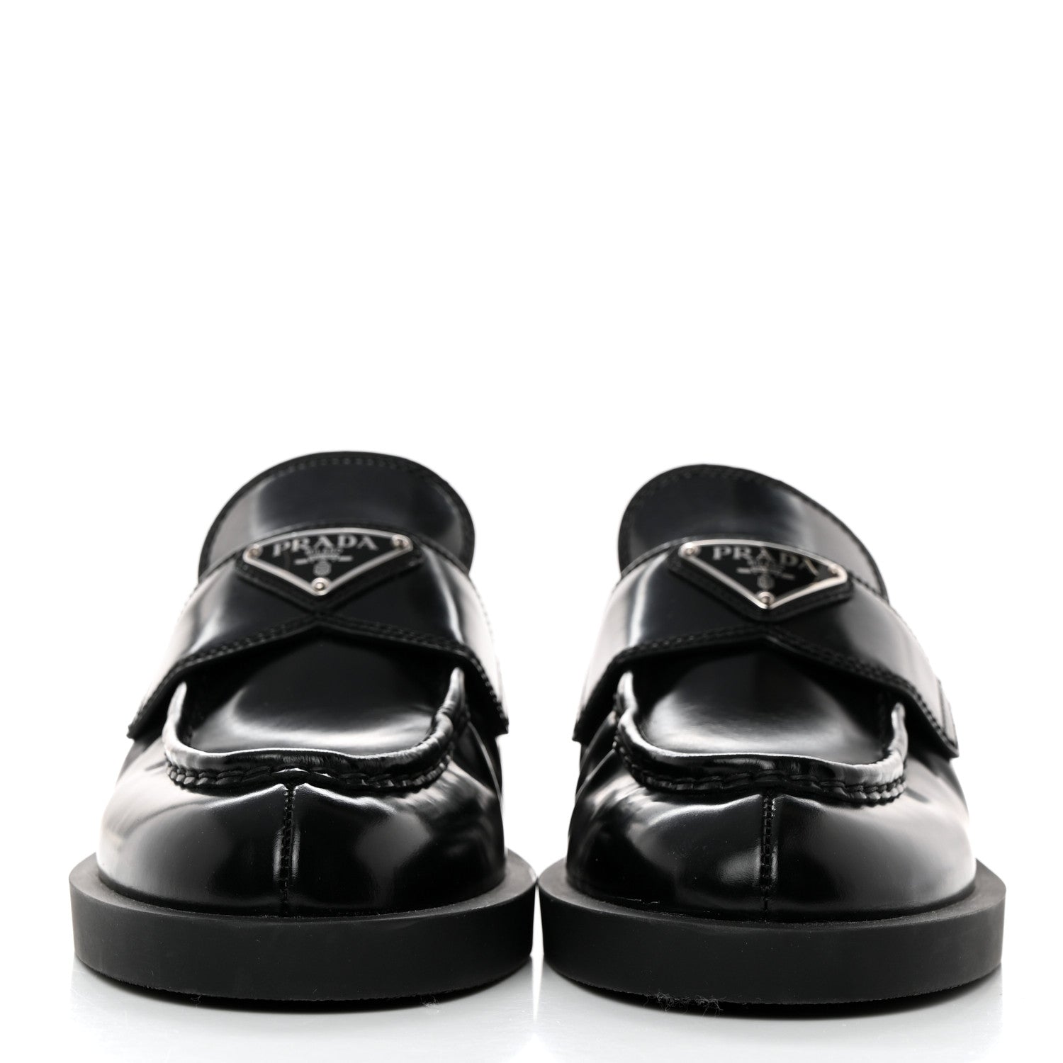 Prada Spazzolato Triangle 40mm Loafer Mules 37.5 Black 2 of 8