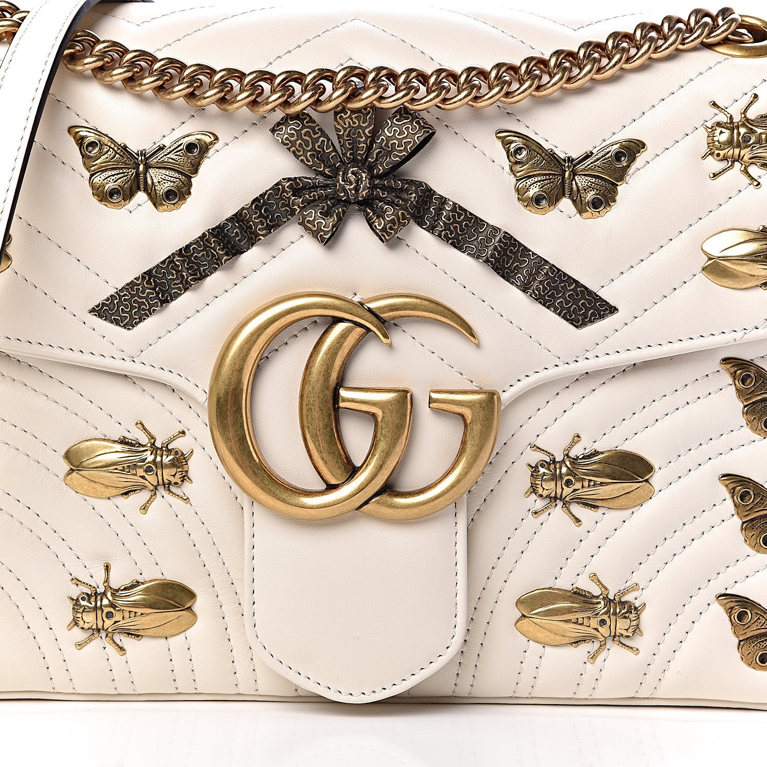 Gucci Calfskin Matelasse Animal Studs Medium GG Marmont Shoulder Bag Mystic White 11 of 14